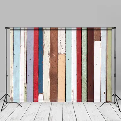 Vintage Rainbow Stripe Plank Photo Booth Backdrop - Aperturee