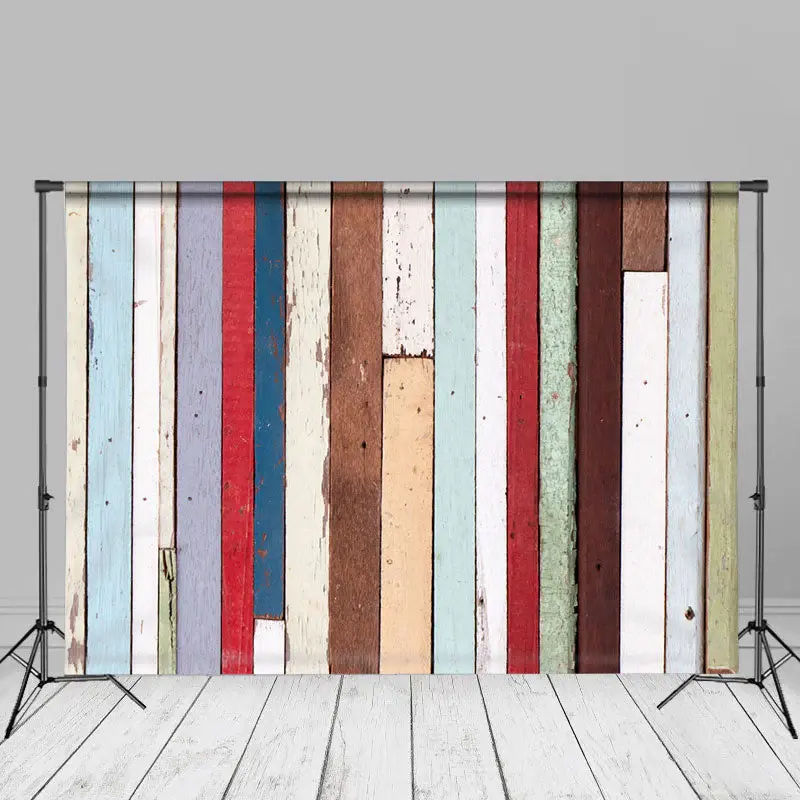 Vintage Rainbow Stripe Plank Photo Booth Backdrop - Aperturee
