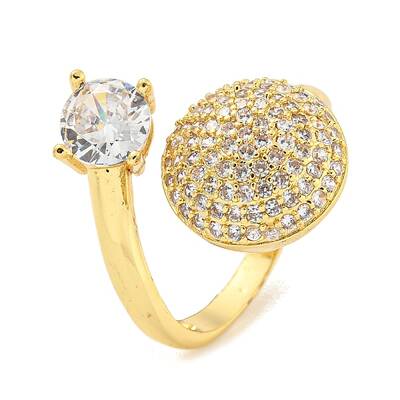 Brass Micro Pave Clear Cubic Zirconia Open Cuff Ring for Women