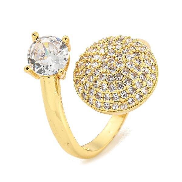 Brass Micro Pave Clear Cubic Zirconia Open Cuff Ring for Women