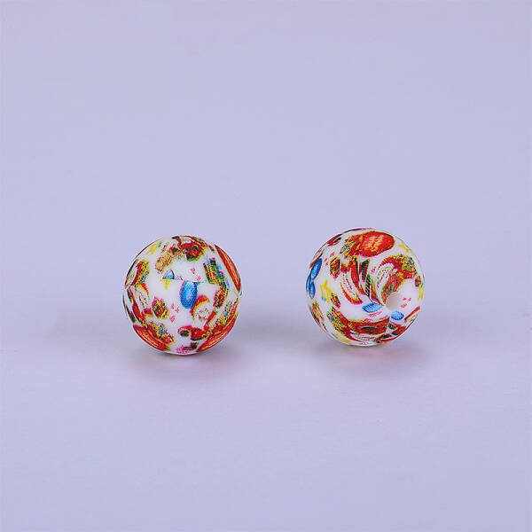 Printed Round Silicone Focal Beads