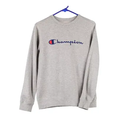 Champion Spellout Sweatshirt - Large Grey Cotton Blend