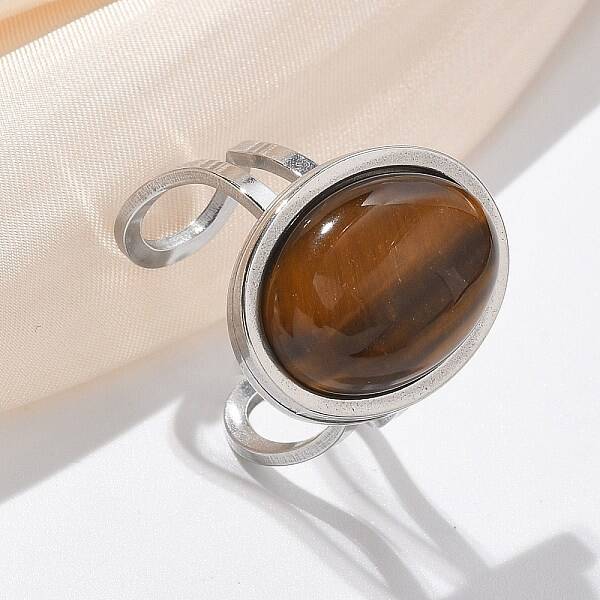 Oval Natural Tiger Eye Finger Rings