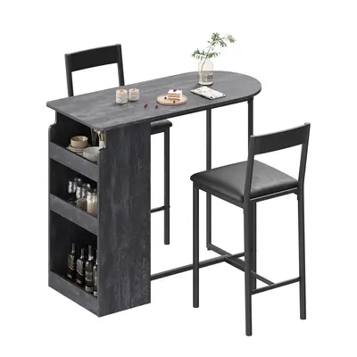 Garvee Bar Table and Chairs Set, Pub Table and Chairs Set for 2, 3 Piece Table Set with Three Tier Storage Shelf for Living R...