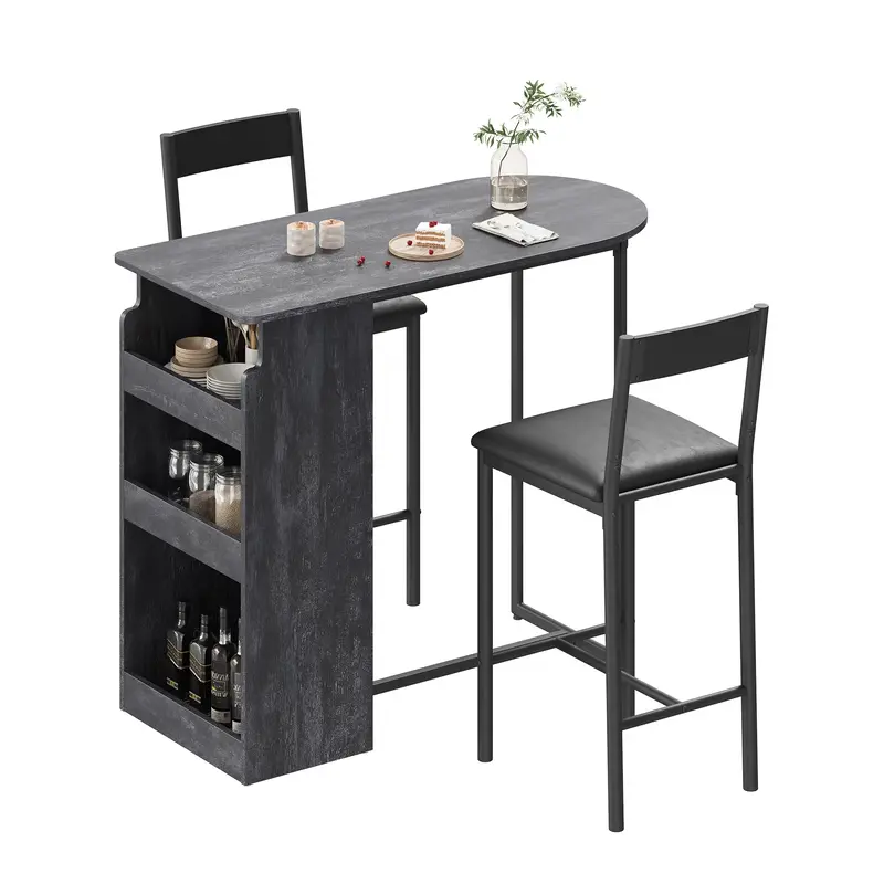 Garvee Bar Table and Chairs Set, Pub Table and Chairs Set for 2, 3 Piece Table Set with Three Tier Storage Shelf for Living R...