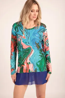Oversized T-shirt Dress in Paint Swirl Print | Size: 8/16 UK