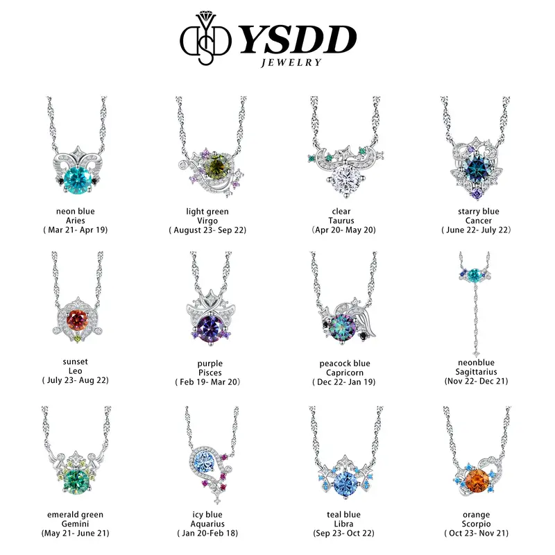 【Zodiac Pendant Necklace】Star Sign 1CT Synthetic Moissanite Zodiac Necklace 1.66mm Italian Rope Chain in 925 Sterling Sil...