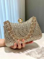 Women's Elegant Rhinestone Decorated Bling Evening Bag, Exquisite Chain Strap Crossbody Clutch Purse, Trendy Bling Handbag fo...