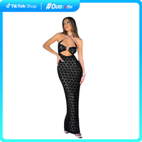 Women Halter Neck Long Dress Sheer Cutout Backless Bodycon Party Dress for Cocktail Beach Club Summer Streetwear Outdoorfun