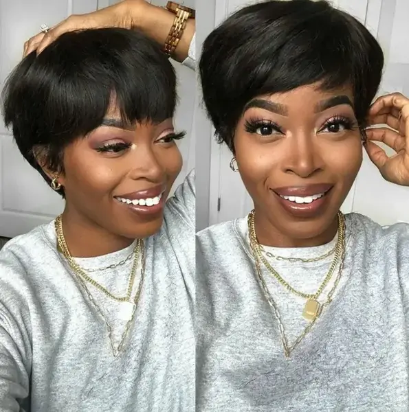 ShowReal Short Pixie Cut Wig Brazilian Virgin Human Hair Black And Highlight Colorful Wig With Bangs Full Machine Ready To Go...