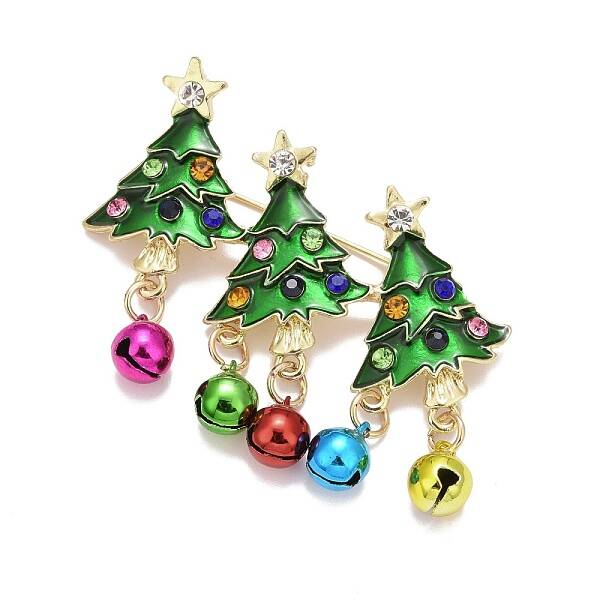 Christmas Tree with Bell Enamel Pin with Rhinestone