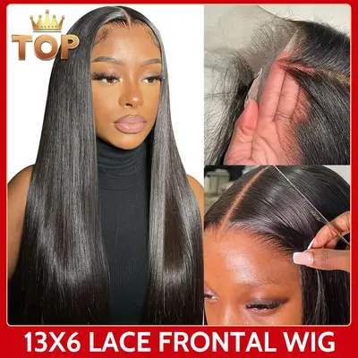 Yawawe Hair 28/30inch 13x6 Lace Frontal Wigs human hair 7x5 Wear Go Glueless Straight lace front human hair wig For Women Med...