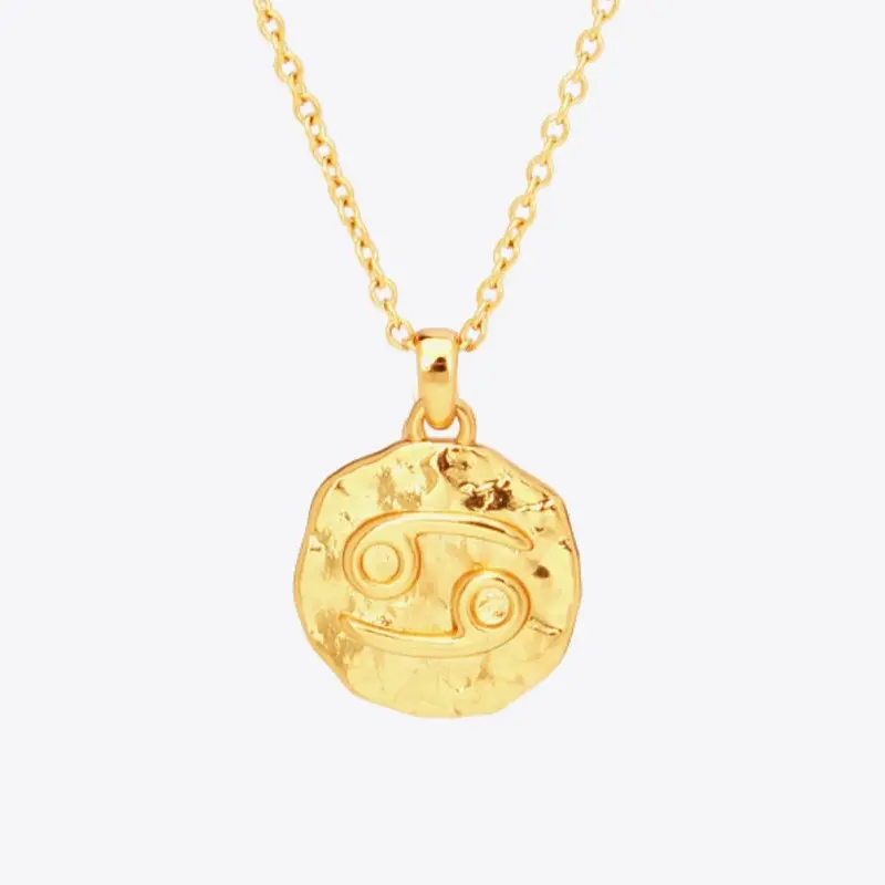 18K Gold Star Sign Zodiac Constellation Pendant Necklace - Circle