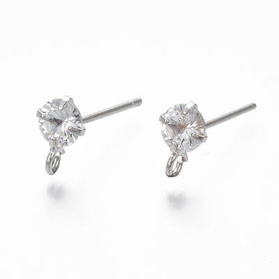 Brass Micro Clear Cubic Zirconia Stud Earring Findings