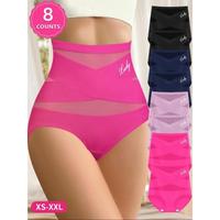 Women's Letter Print Contrast Mesh Criss Cross High Waist Briefs, Breathable Comfy Sheer Knicker for Daily Wear, Women's Unde...