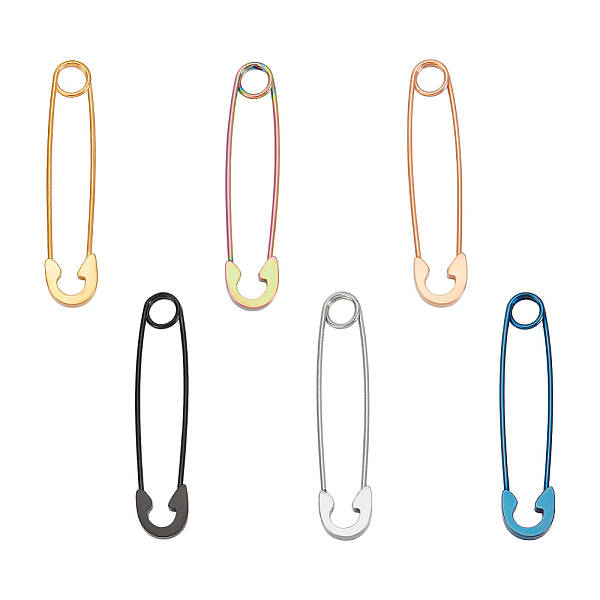 12Pcs 6 Colors 304 Stainless Steel Safety Pin Hoop Earrings for Women
