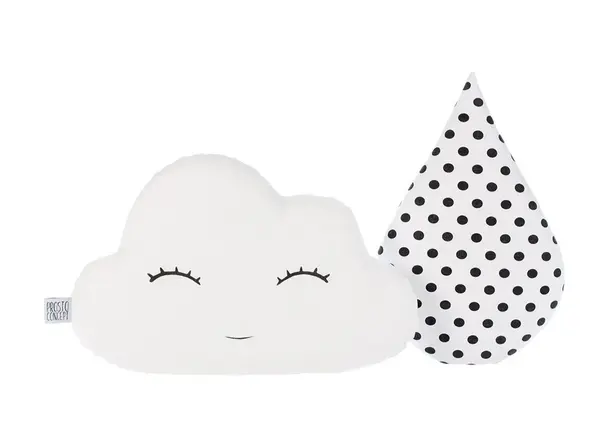 Set of 2 Pillows - White Cloud Pillow and Black Polka Dot Raindrop Pillow