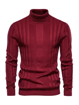 Men's Solid Turtleneck Sweater, Regular Fit Casual Long Sleeve Jumper for Fall & Winter, Men's Knitwear for Daily Wear