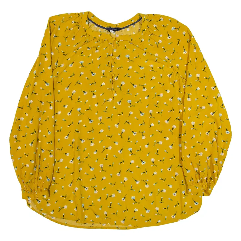 JOULES Womens Printed Top Yellow Long Sleeve Floral UK 10