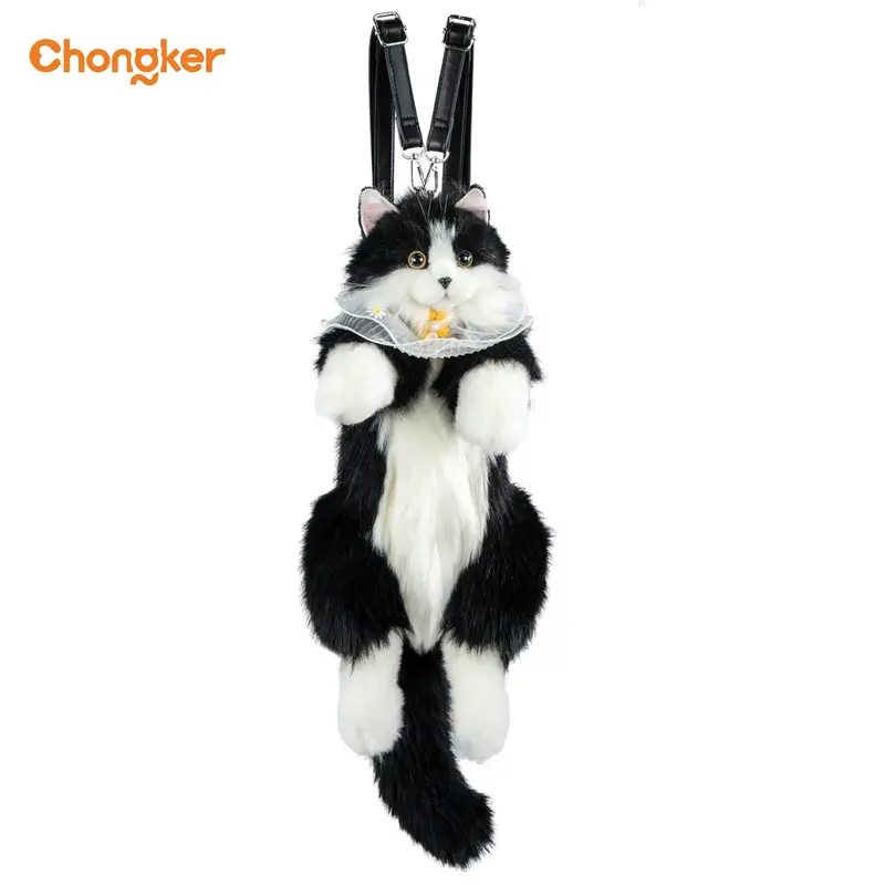 【TikTokShopBacktoSchool】Chongker Stylish Daypack Plush Cat Backpack - Realistic Stuffed Animal Fashion Accessory & Unique...