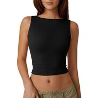 QINSEN Women's Sexy Open Back Sleeveless Crop Tank High Neck Slim Fit Cropped Tee Shirt Y2k Tops Comfort Fabric