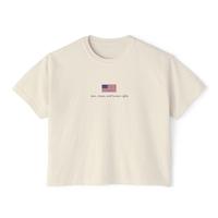 Stars, Stripes, And Human Rights Womens Boxy Tee, Feminist Activist 4Th Of July Flag Tee Shirt, Independence Day Protest 100%...