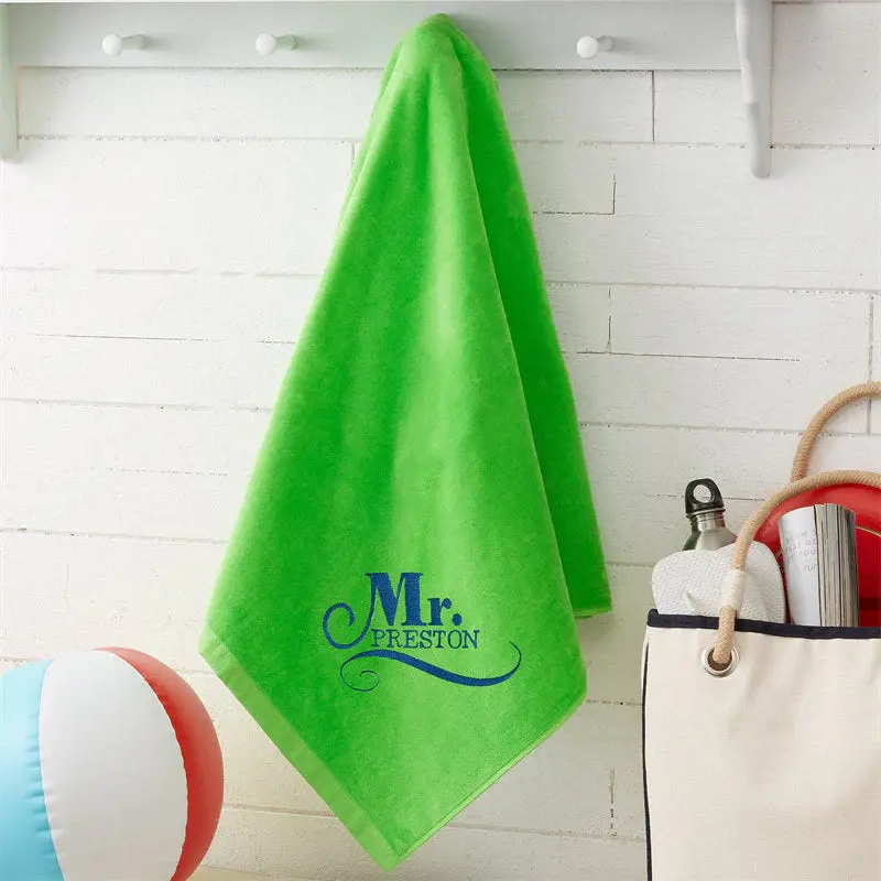 Green Wedding Bridal Couple Embroidered Beach Towel - Aperturee