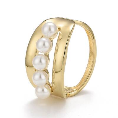 Alloy Chunky Wide Open Cuff Bangle with Plastic Pearl for Women