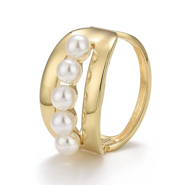 Alloy Chunky Wide Open Cuff Bangle with Plastic Pearl for Women
