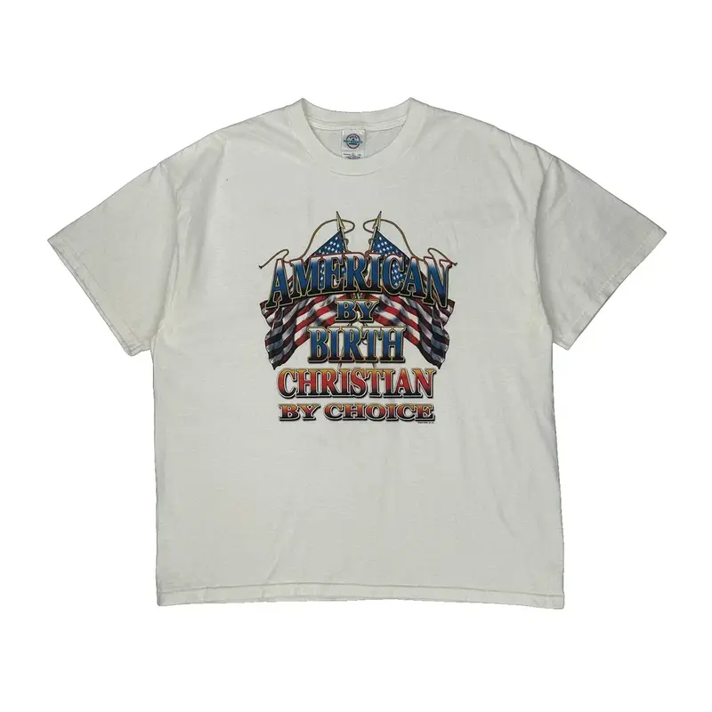 American By Birth Christian By Choice Delta Graphic T-Shirt - XL White Cotton