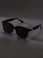Unisex Simple Style Minimalist Sunglasses, Trendy Casual Square Frame Black Sunglasses for Everyday Use, Fashion Y2k Accessor...