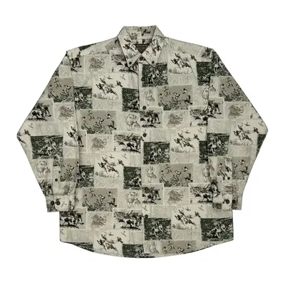 Woods & Water Patterned Shirt - Large Beige Cotton