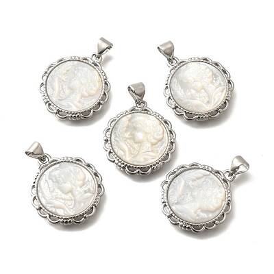 Brass with Natural Shell Carved Pendants