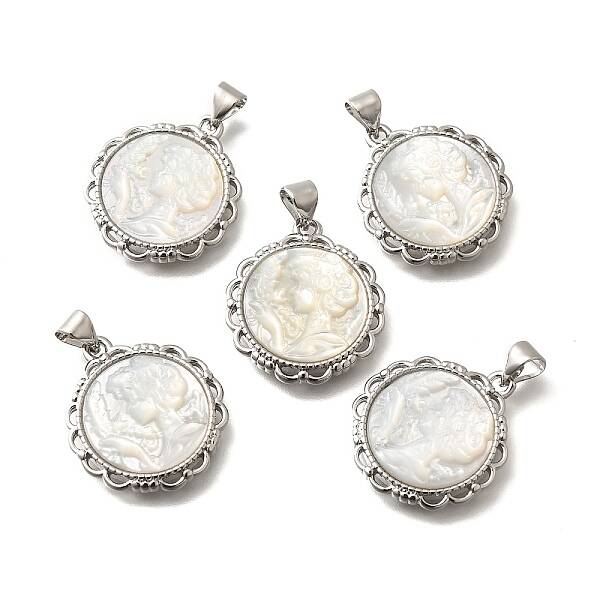 Brass with Natural Shell Carved Pendants