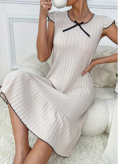 Modlily Beige Short Sleeve Round Neck Nightdress - S