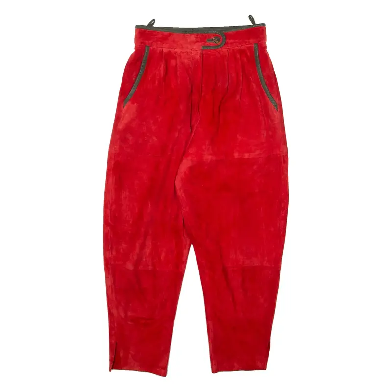 1625 ZYRLIN Womens Trousers Red Relaxed Tapered Suede W26 L25