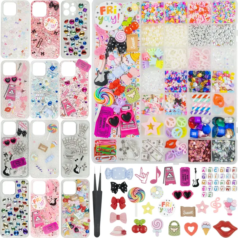 2250 Pcs Junk Case Charms Kit, Charms for Junk Cases, Phone Case Charms, Junk Case Kit with Big Charms, Bow Charms, Nail Char...
