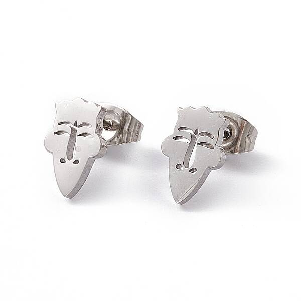 Non-Tarnish 304 Stainless Steel Tiny Hollow Out Clown Face Stud Earrings for Women