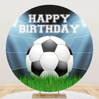 Lights Football Grass Circle Happy Birthday Backdrop - Aperturee