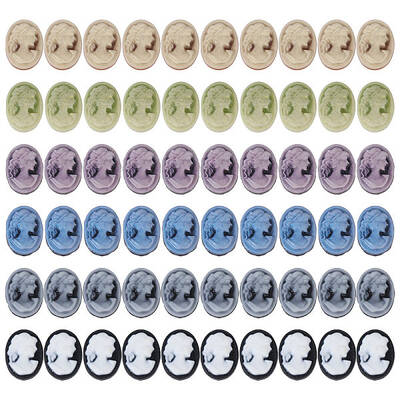 CHGCRAFT 60pcs 6colors Lady Head Resin Flatback Cabochons Vintage Cabochons Beads Flatback Charms for DIY Craft Brooch Pin Ph...
