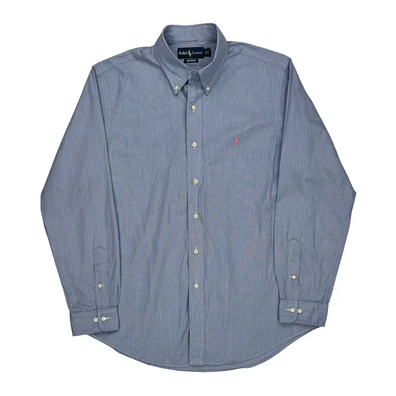 Custom Fit Ralph Lauren Striped Shirt - Large Blue Cotton