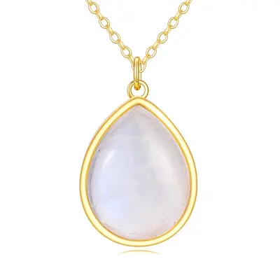 14K Gold Moonstone Oval Necklace for Women
