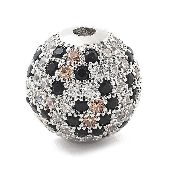 Brass Micro Pave Cubic Zirconia Beads