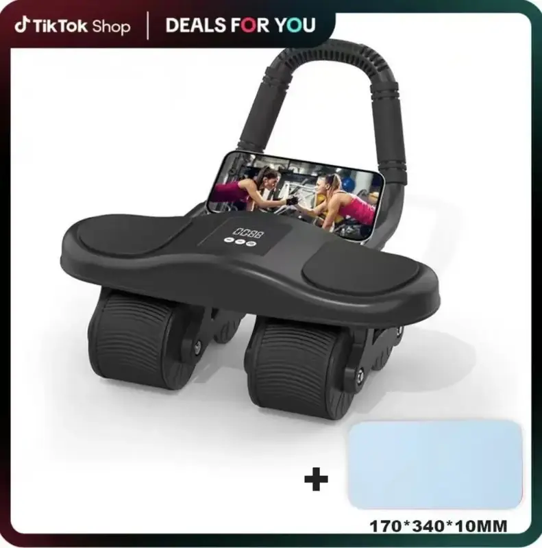 Four-wheel healthy belly Auto Rebound Belly Tuck and Roll Abdominal Training Abdominal Wheel Men's and Women's Home Elbow Bra...