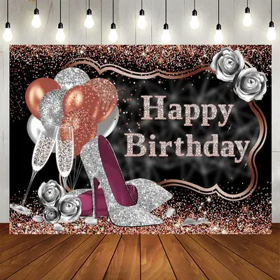 Aperturee Glitter Silver Rose Golden Birthday Backdrop
