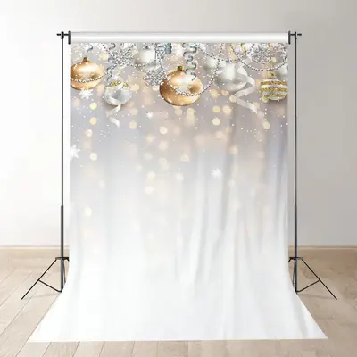 Aperturee Gold Silver Bauble Ribbon Christmas Photo Backdrop
