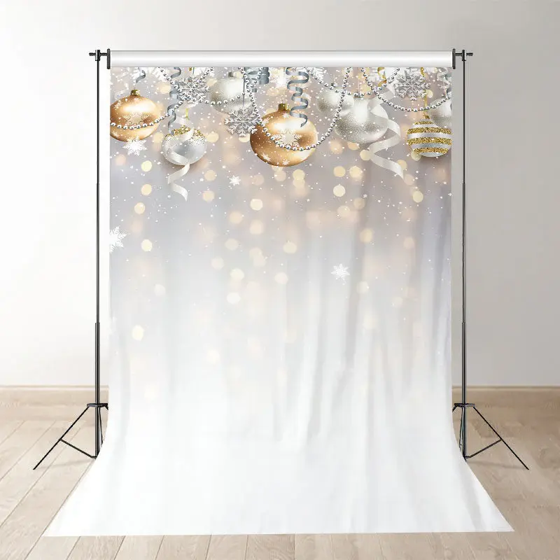 Aperturee Gold Silver Bauble Ribbon Christmas Photo Backdrop