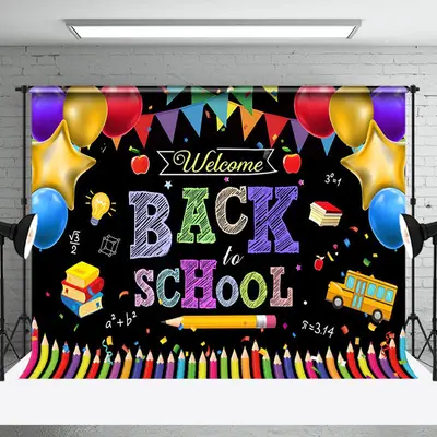 Colorful Pencil Balloons Flag Back To School Backdrop - Aperturee