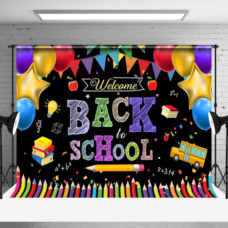 Colorful Pencil Balloons Flag Back To School Backdrop - Aperturee