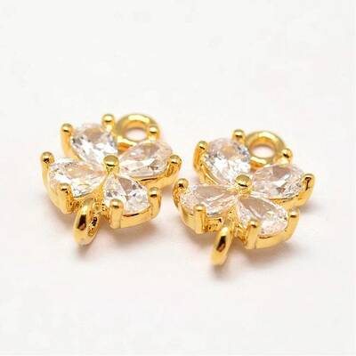 Flower Brass Micro Pave Cubic Zirconia Links